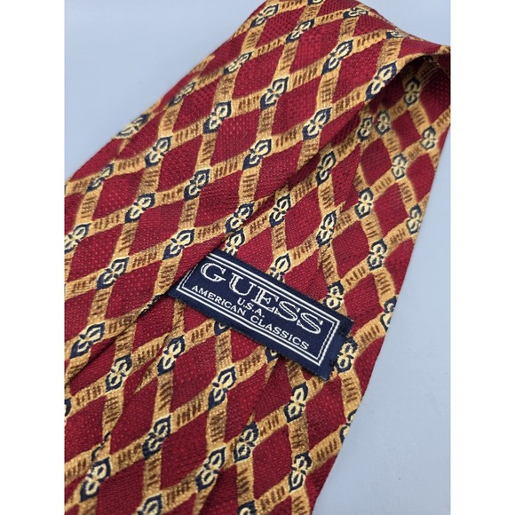 Guess Other - Vintage GUESS USA American Classics Mens Tie Red Gold Geometric Necktie 58"